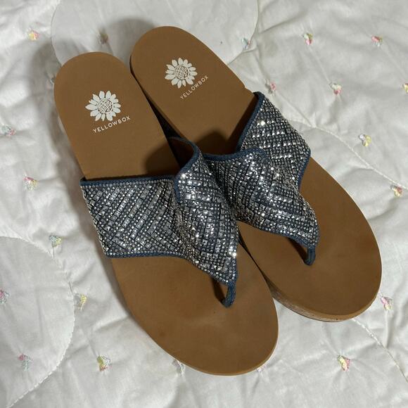 YELLOW BOX  BAYROSE ALMOND BEJEWELED SANDALS Size 10 - Picture 2 of 9